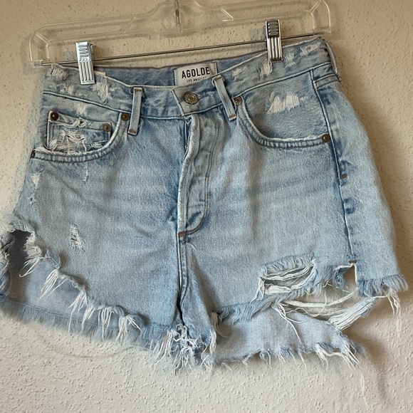 Agolde Distressed Raw Hem Shorts Size 26 Light Wash - Picture 2 of 9